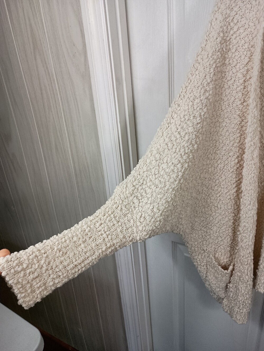 Umgee Cardigan Large Cream Popcorn Knit Oversized Open Boyfriend Dolman Sleeve - Picture 5 of 7